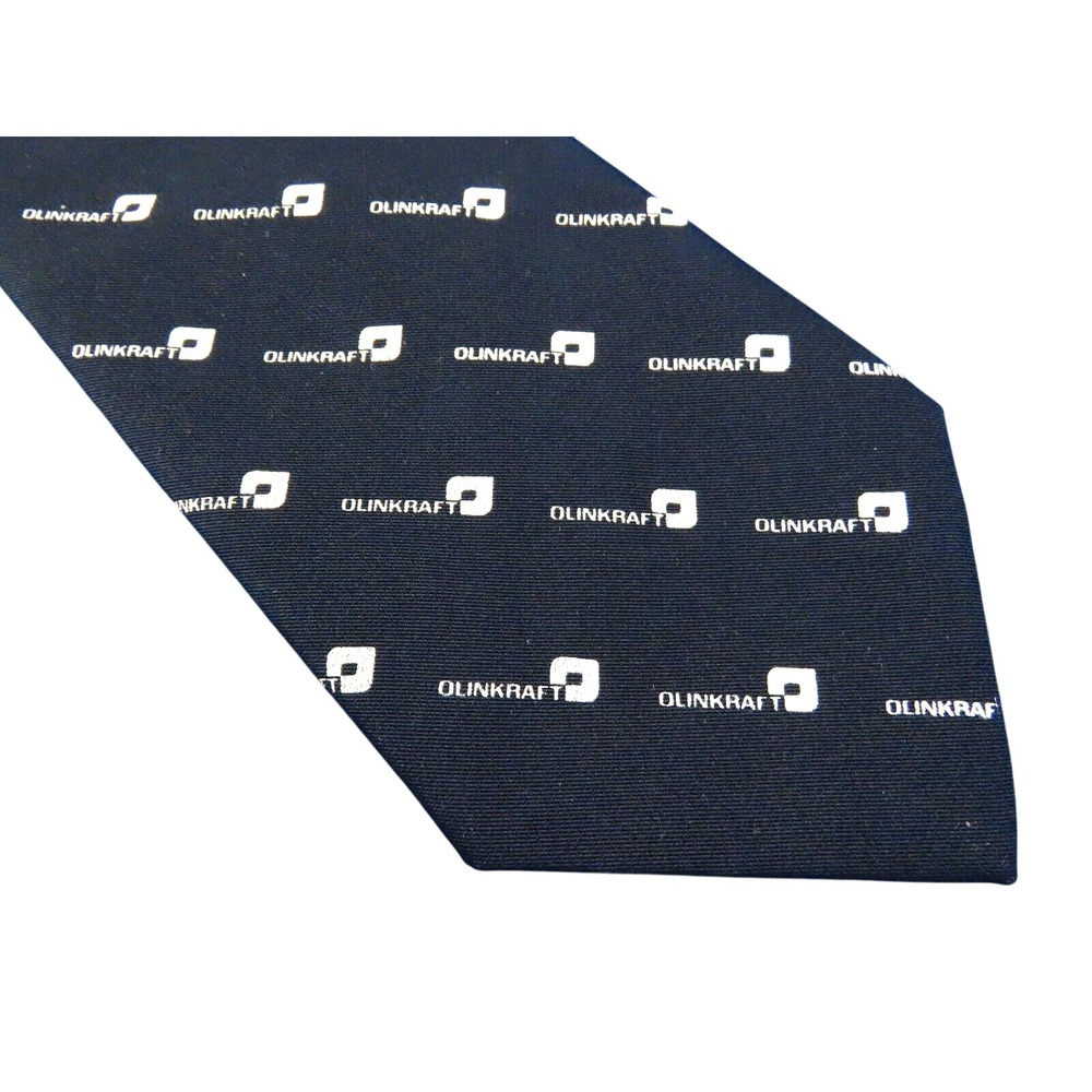 Vintage OLINKRAFT COMPANY EXECUTIVE NECK TIE Black w/White Logos POLYESTER